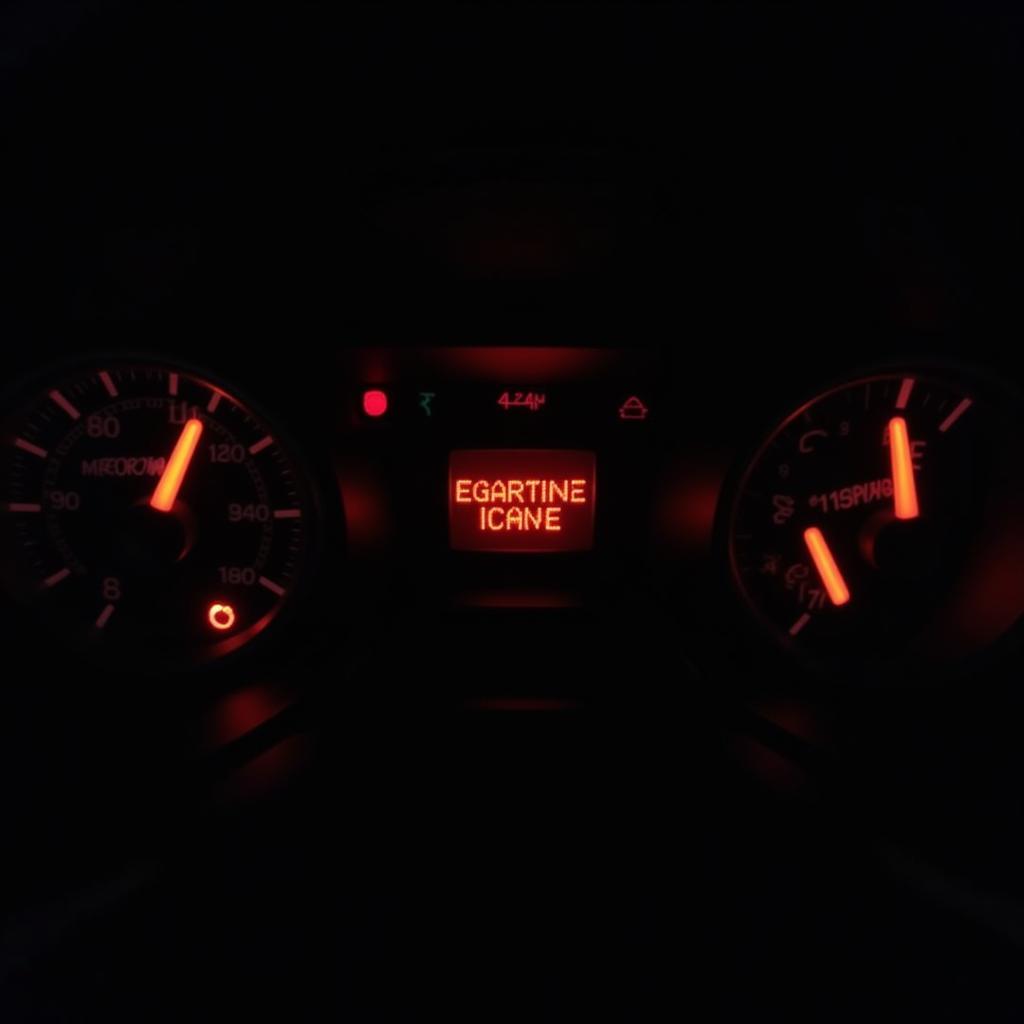 Car dashboard illuminated with warning lights