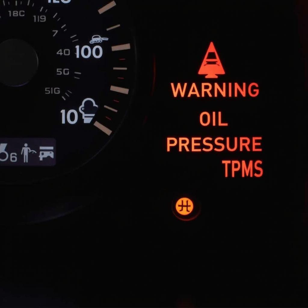 Car dashboard with illuminated warning lights