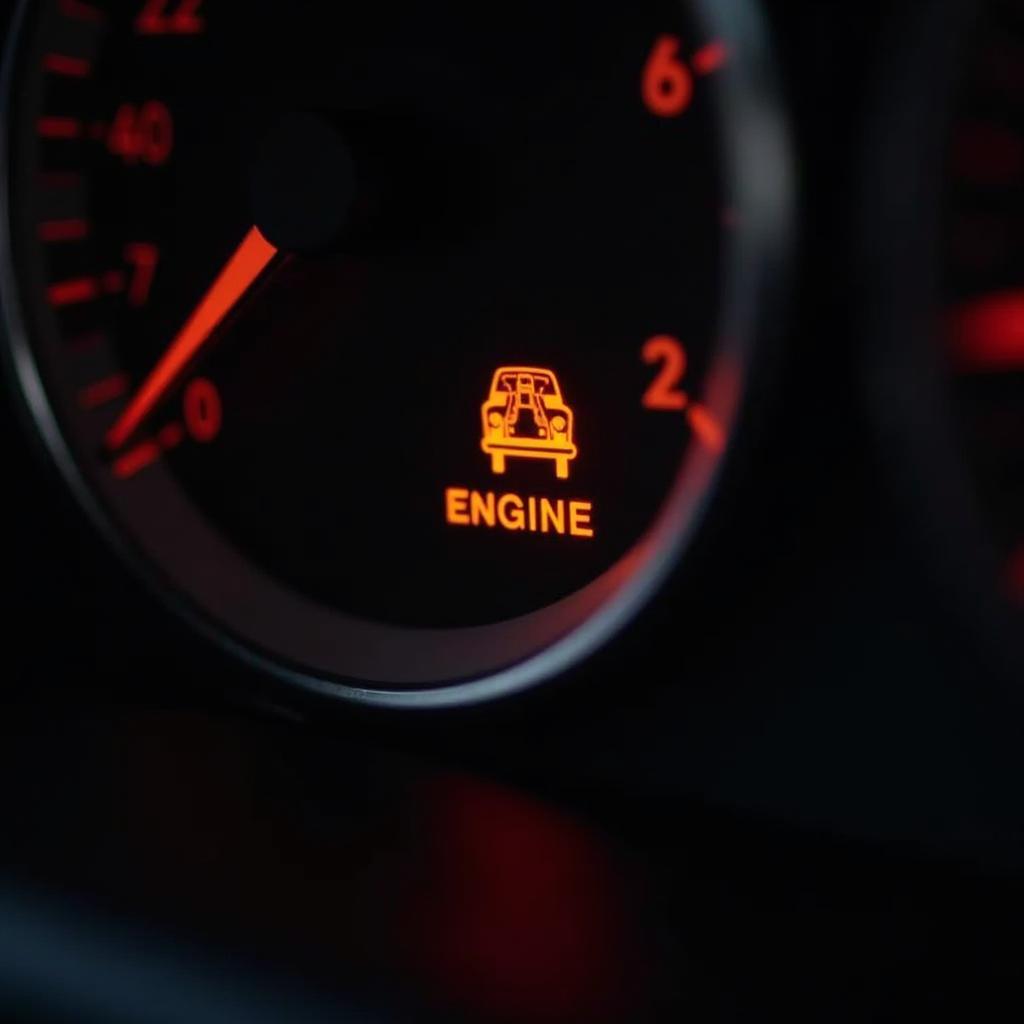 A car dashboard with the check engine light illuminated, indicating a potential engine problem that may require an auto tune-up.