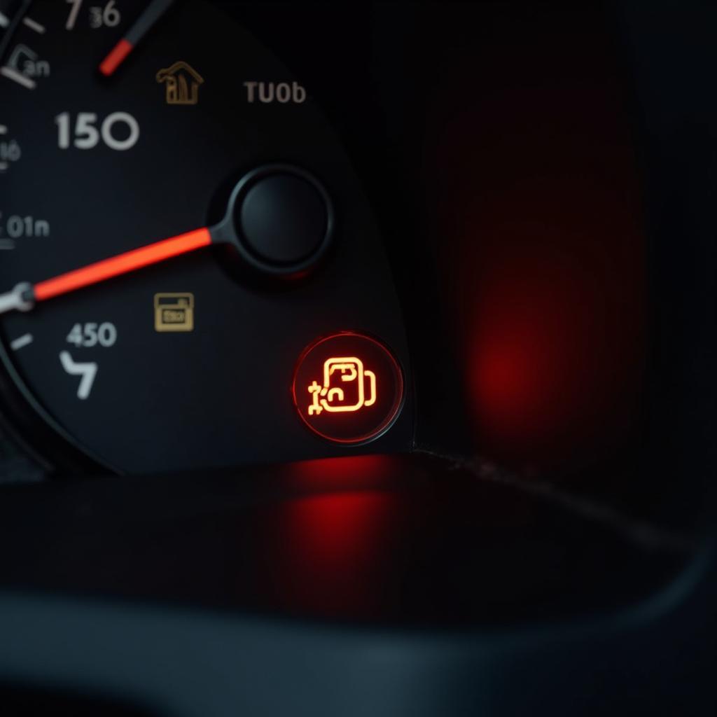 Car dashboard with check engine light illuminated