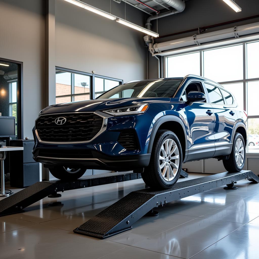 Car being serviced at a dealership