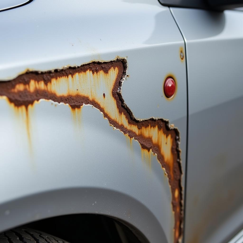 Car Dent Leading to Rust Damage