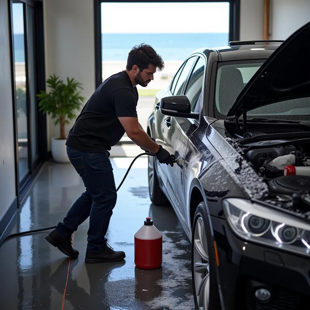 Car detailing service in progress on Miami Beach