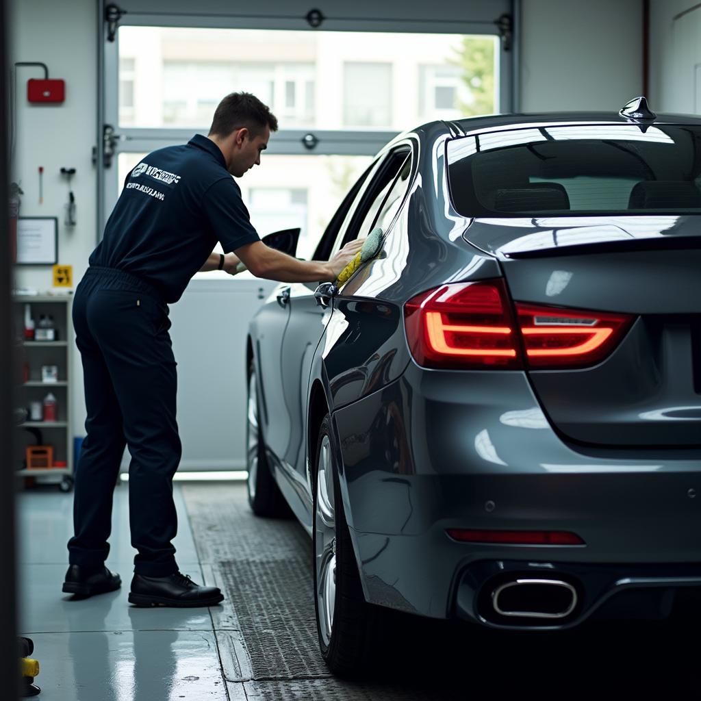 Car detailing in progress at an Oakland service center