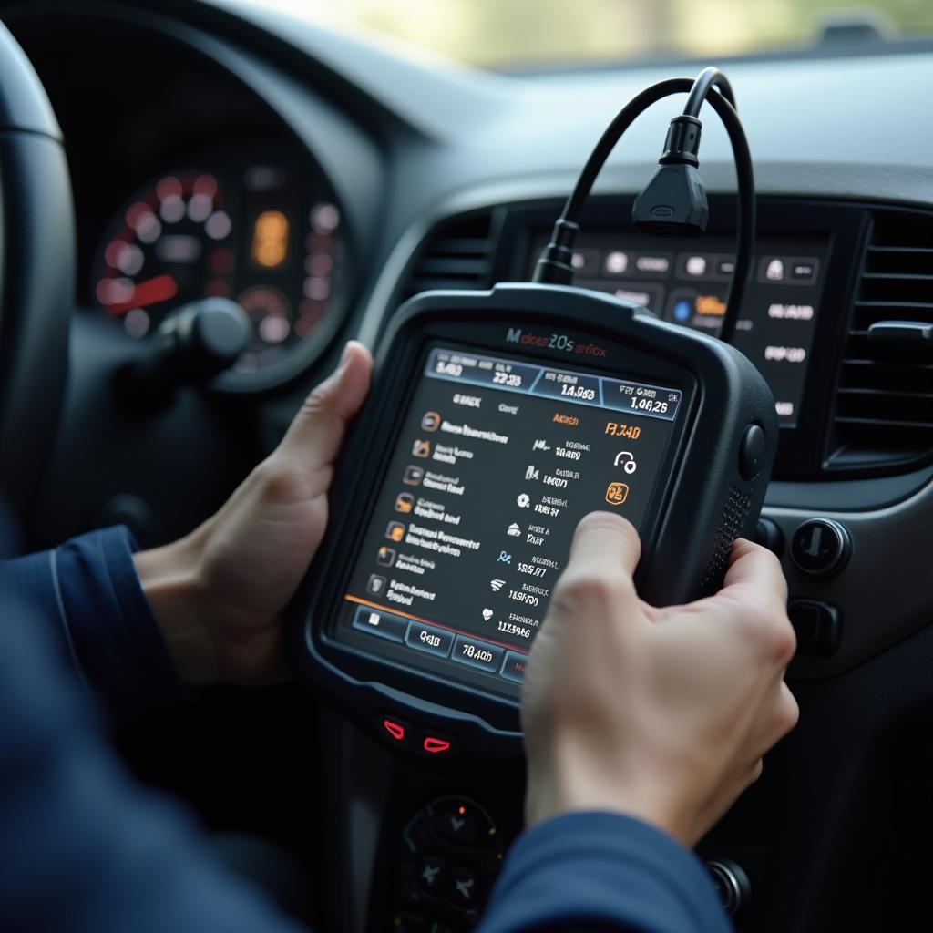 Mechanic performing a car diagnostic check