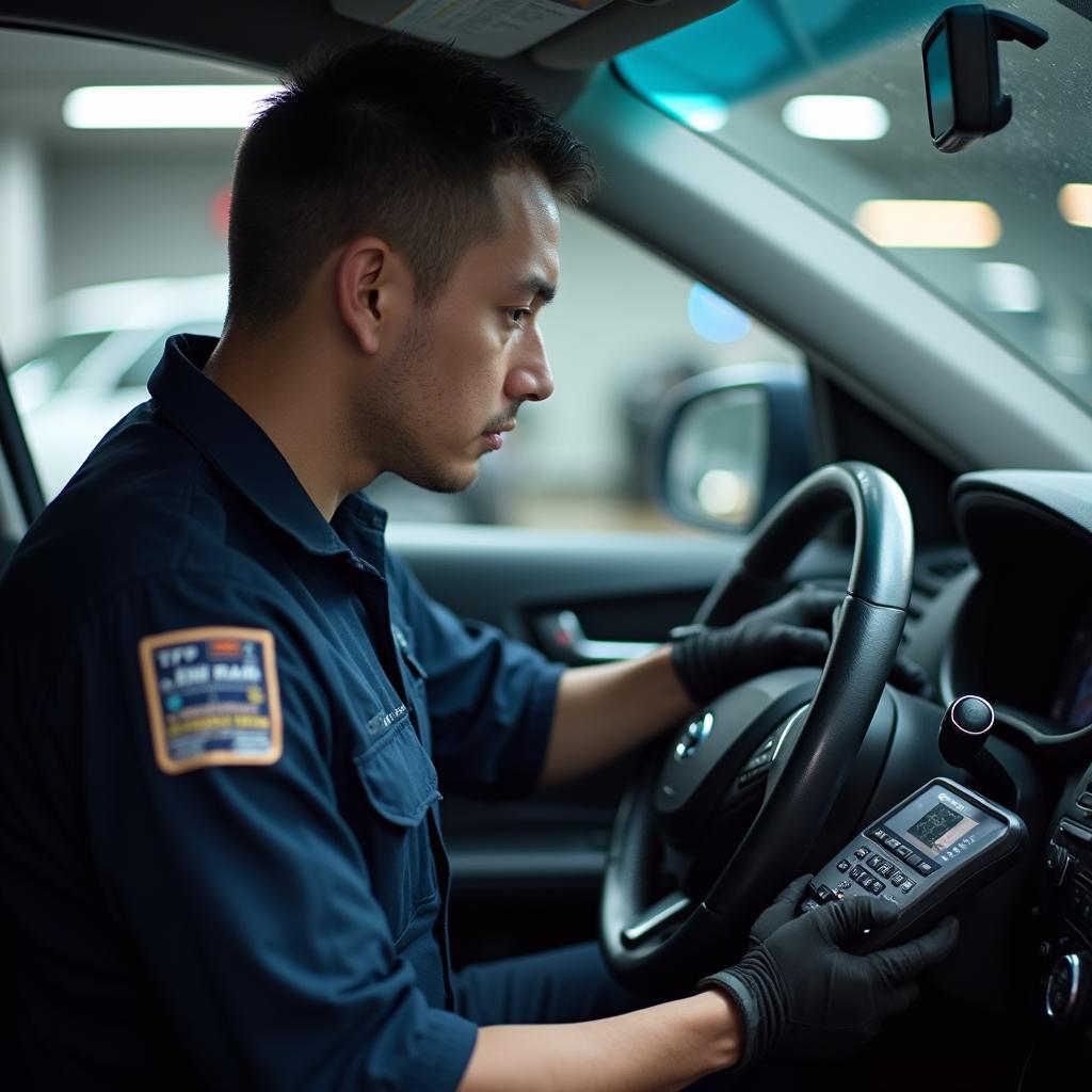 Skilled Technician Performing Diagnostic Check