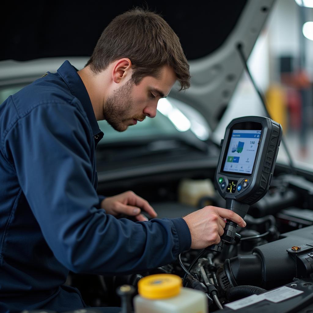 Mechanic using car diagnostic equipment in Coconut Creek