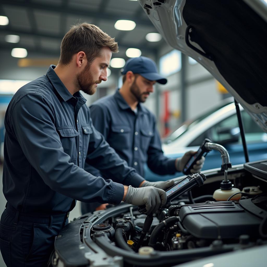 Mechanic using diagnostic equipment on a car in Indian Trail