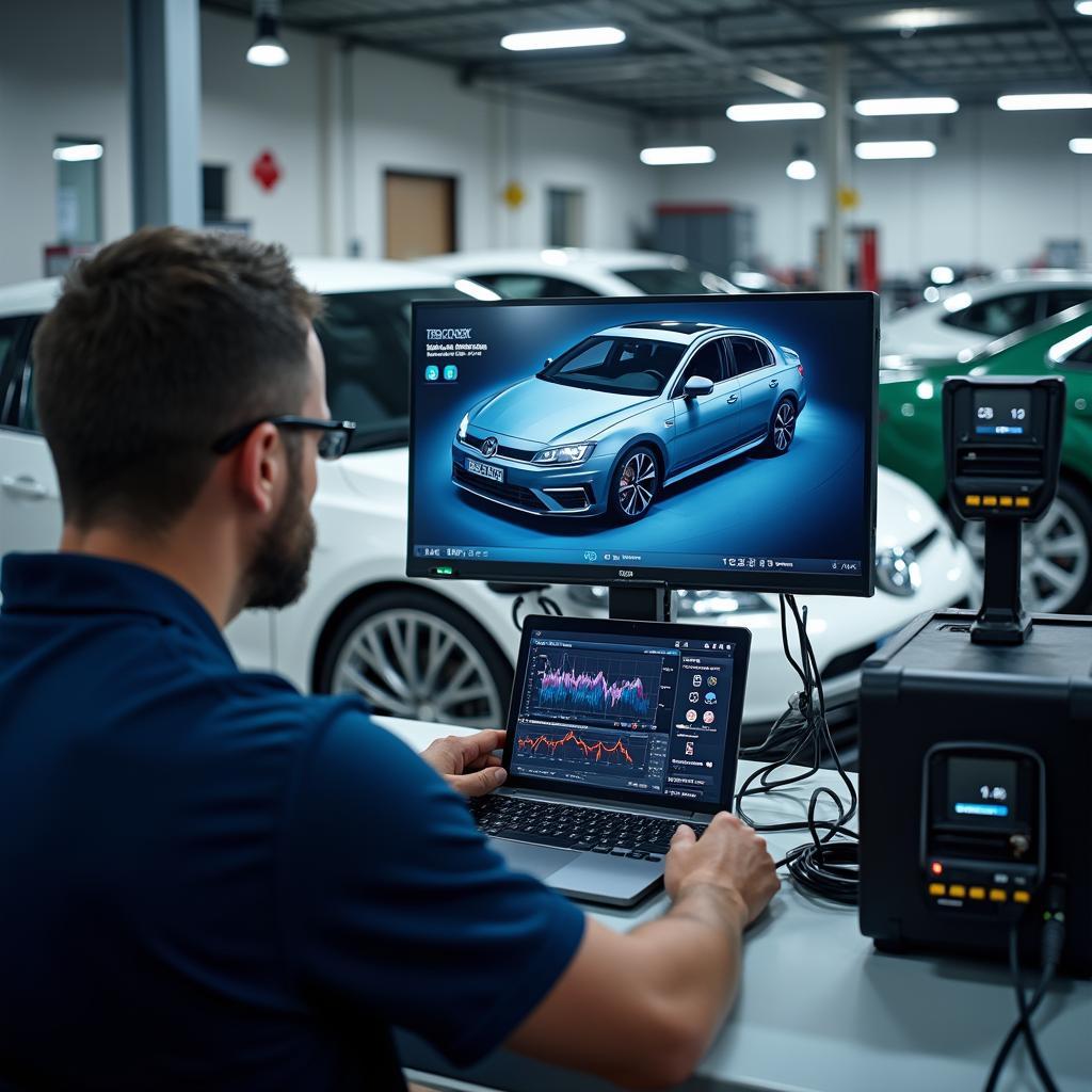 Car undergoing diagnostic testing in Ramstein