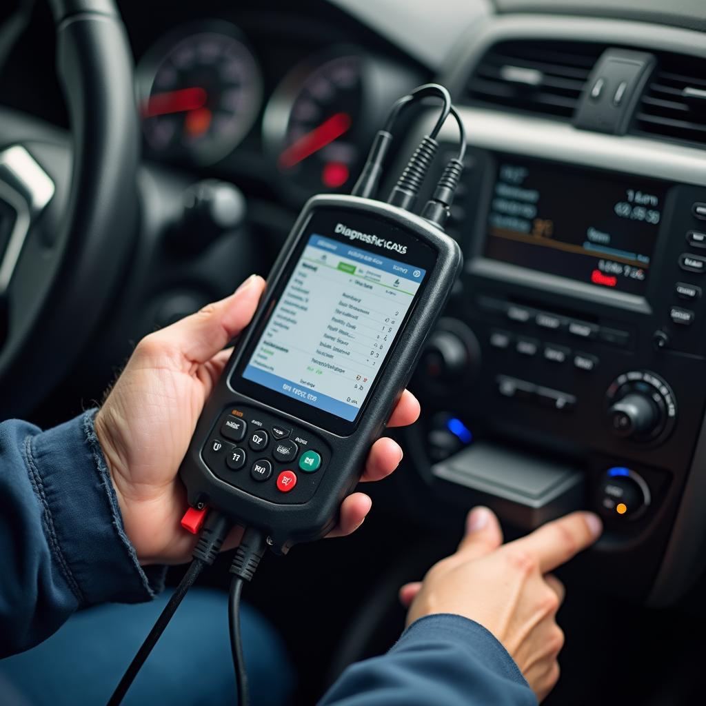 Car mechanic using a diagnostic scan tool on a vehicle in Nijmegen