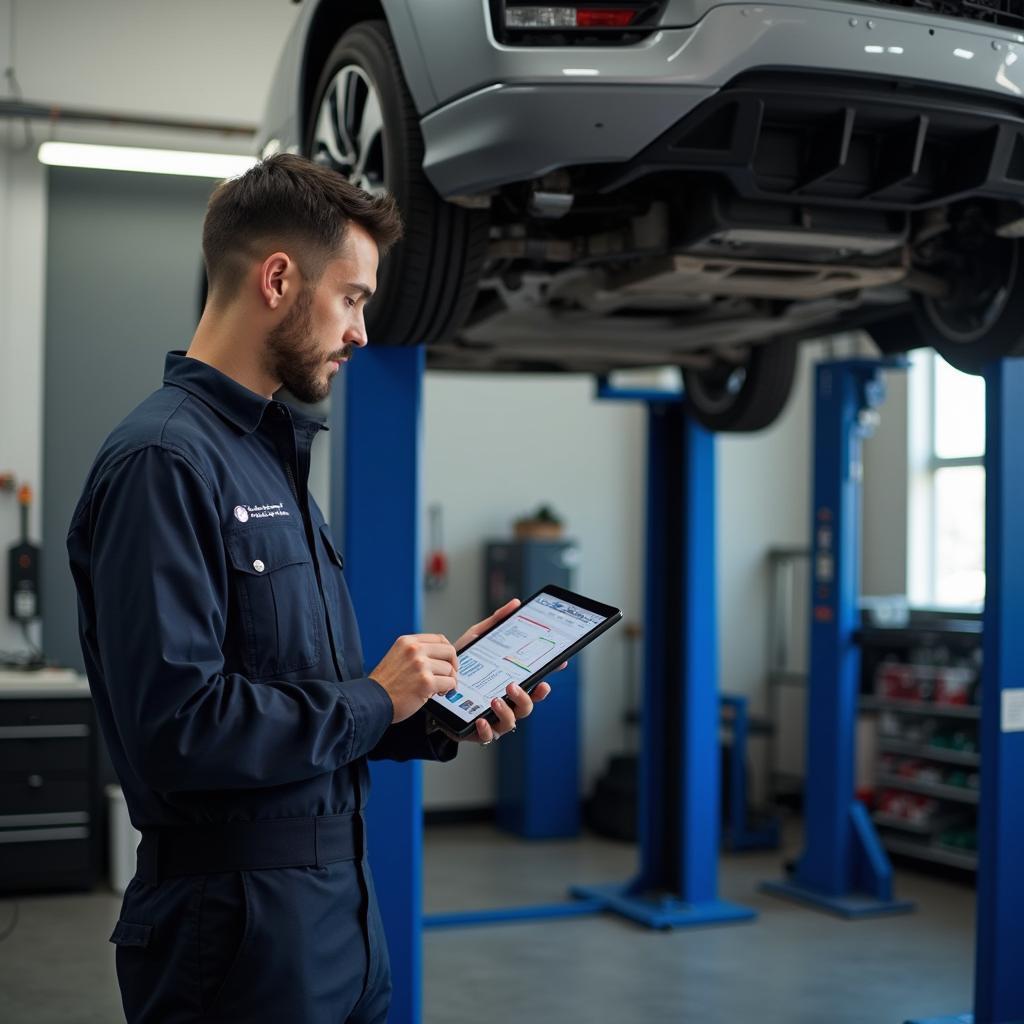 Mechanic performing a car diagnostic scan in San Pablo