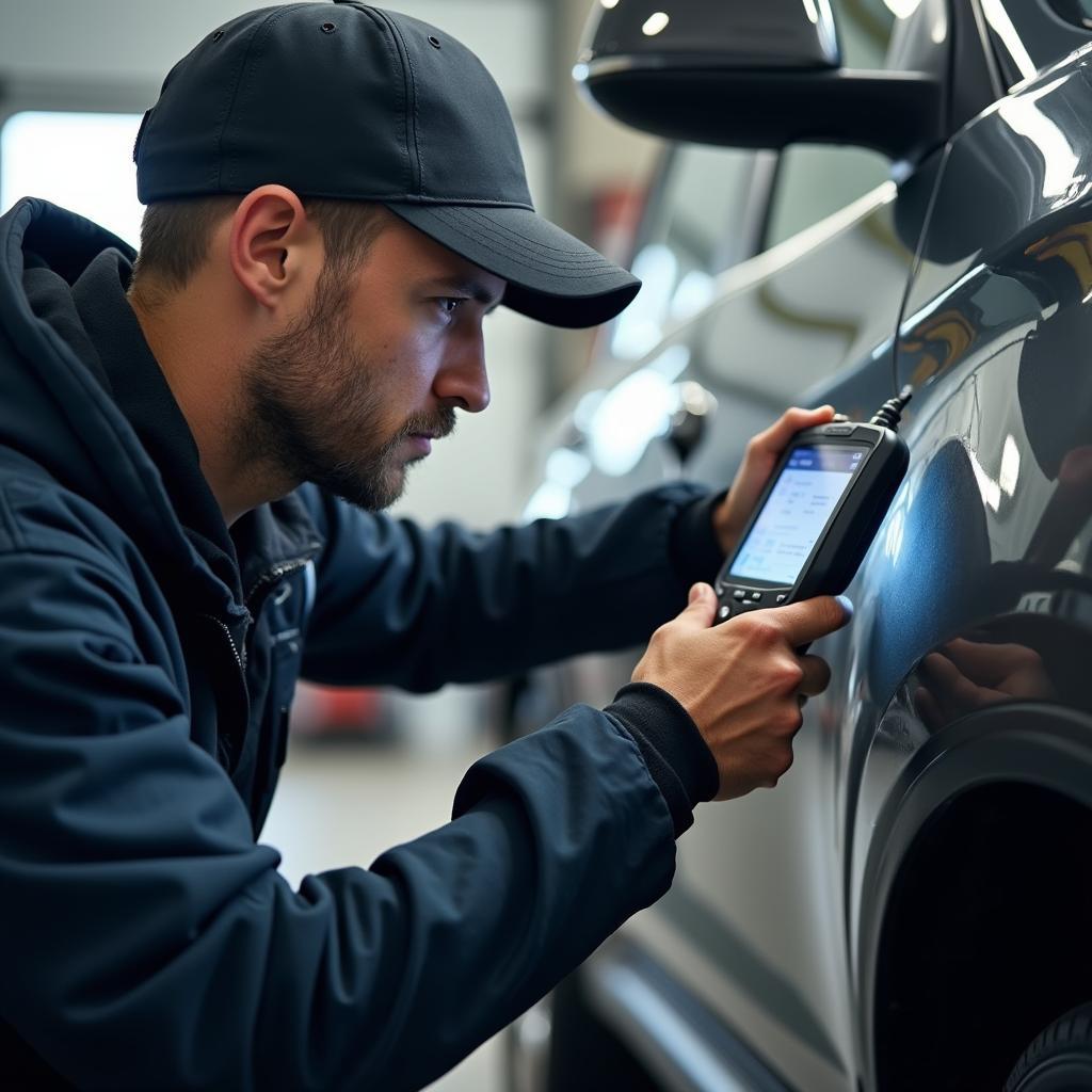 Auto Service Technician Performing Diagnostic Test