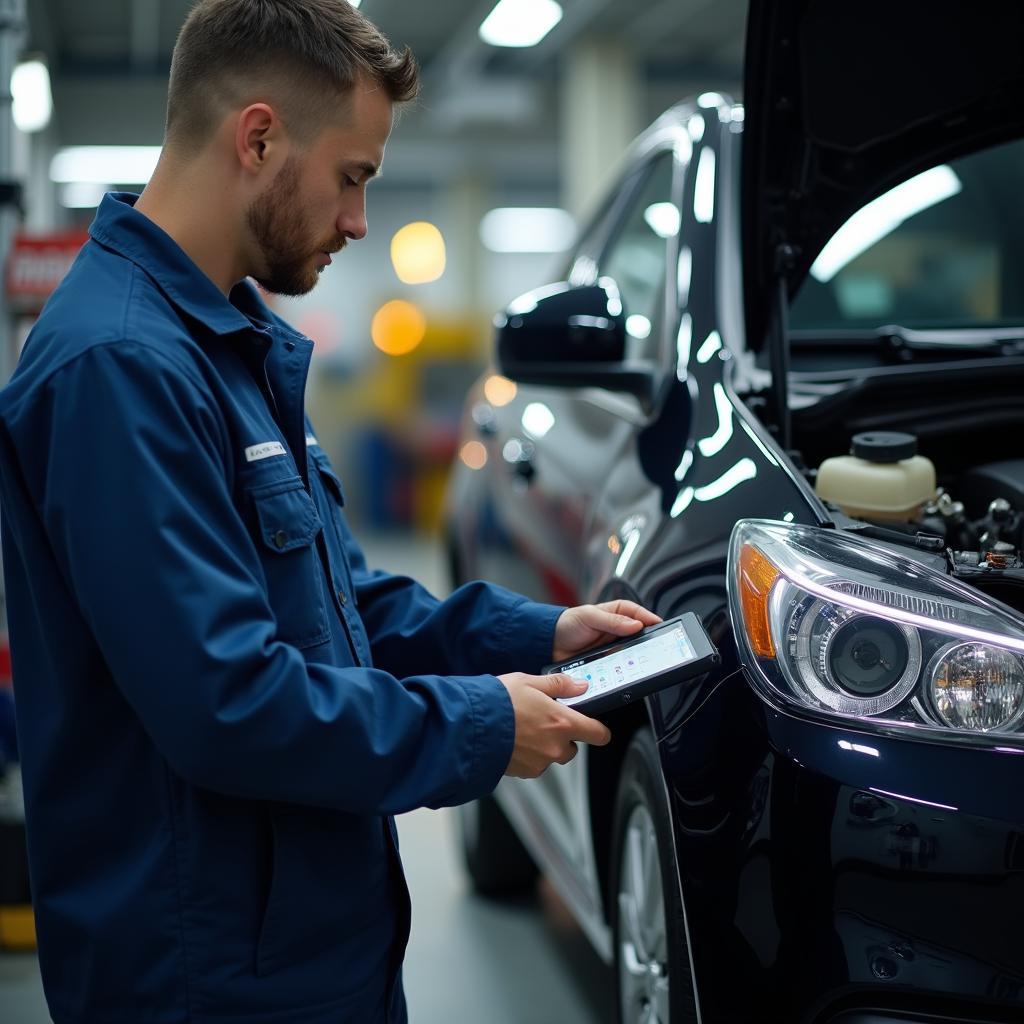 Mechanic performing car diagnostic test in Buffalo