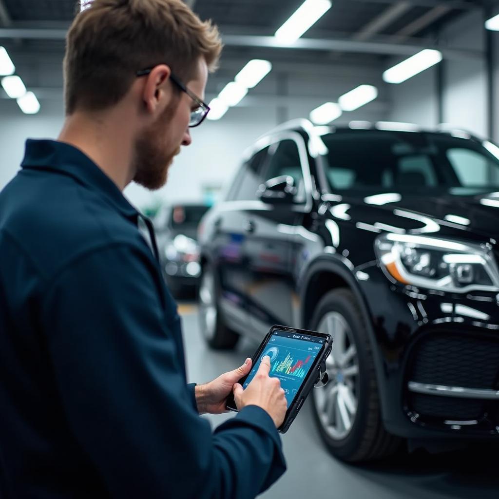 Car undergoing a diagnostic test in a Brechin garage