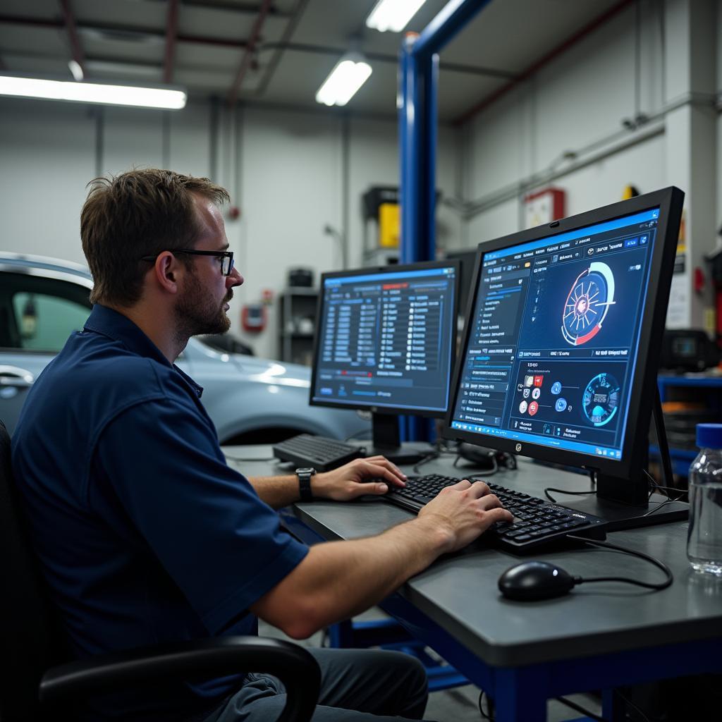 Car undergoing diagnostic testing in a Davie Boulevard auto shop