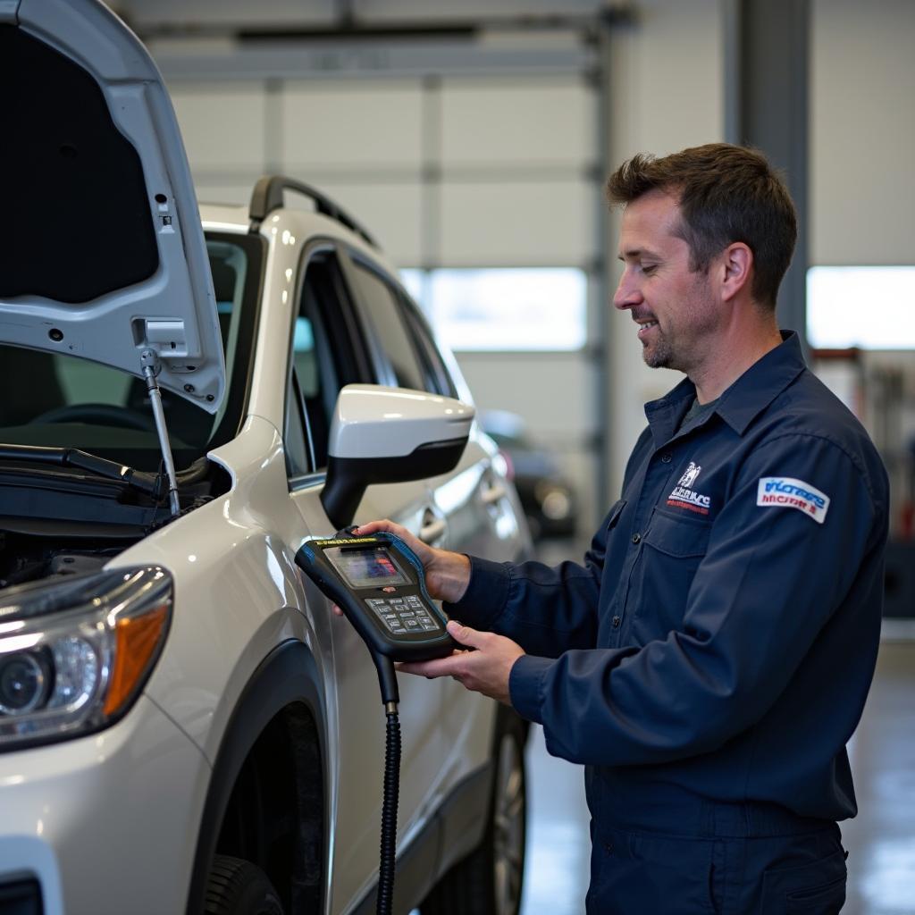 Car diagnostic test in progress at Eden Prairie service center