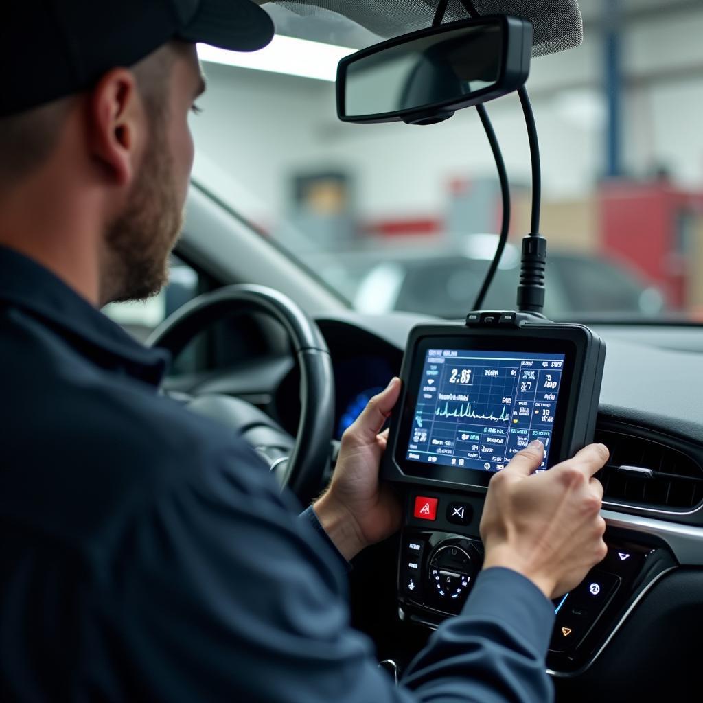 Car undergoing a diagnostic test in Greenwood