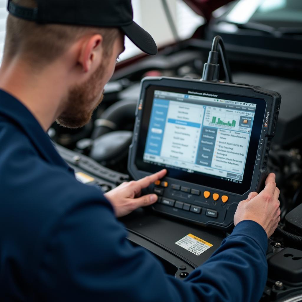 Mechanic Performing Car Diagnostic Test