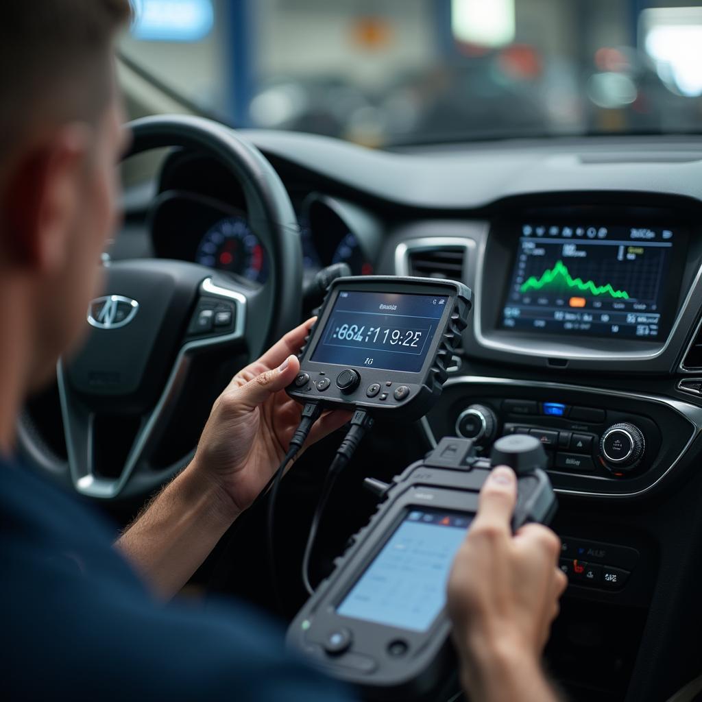 Car diagnostic test being performed in Oklahoma City