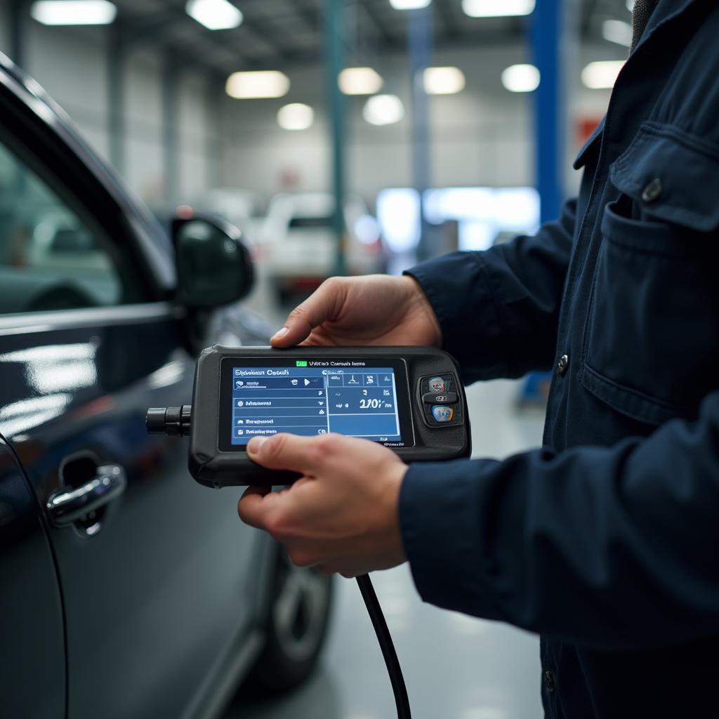 Mechanic using diagnostic tools on a car in a 164th Street auto shop