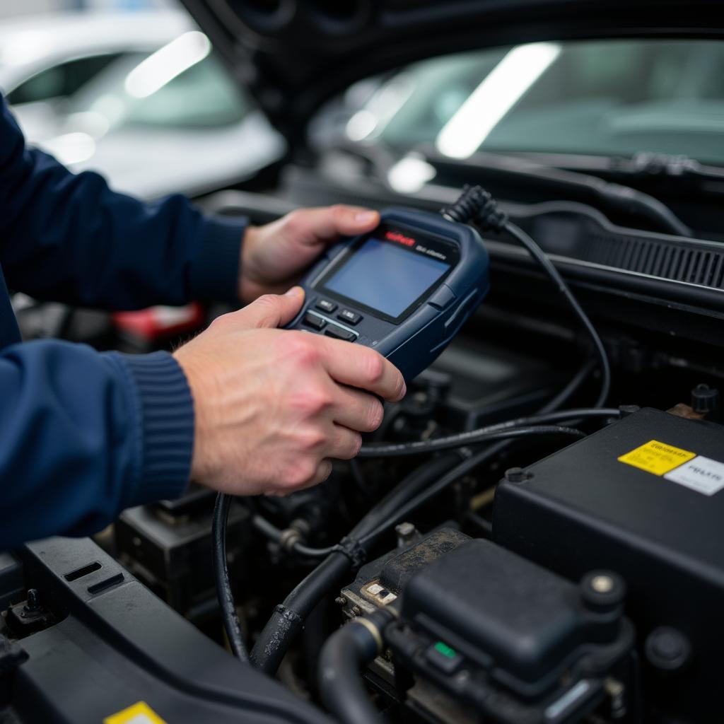 Mechanic using diagnostic tools in Negrepelisse