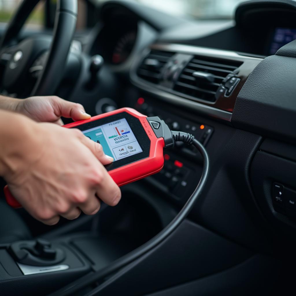 Mechanic using diagnostic tools on a car in Braine l'Alleud