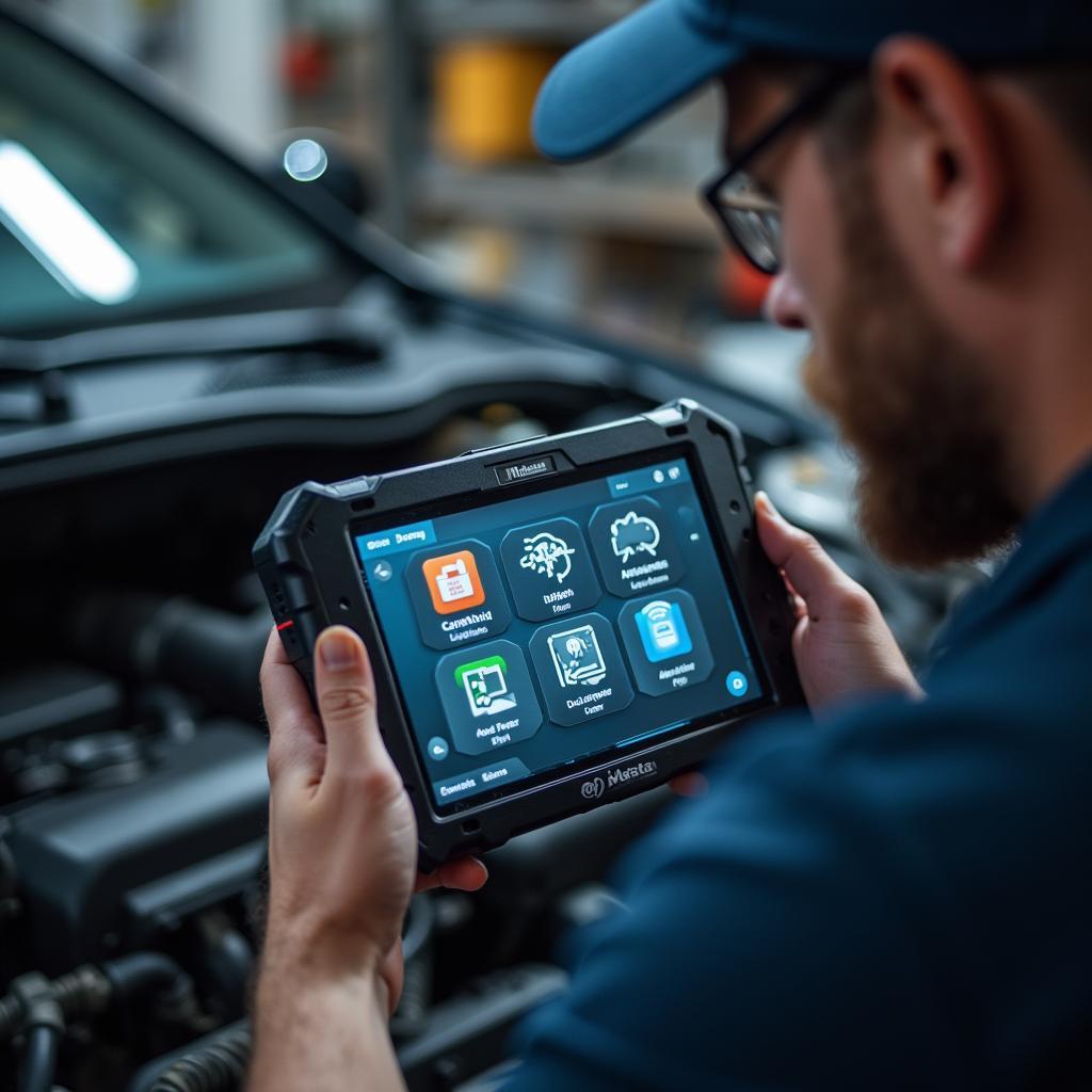 Modern car diagnostic tools in a Fayetteville, GA auto shop.