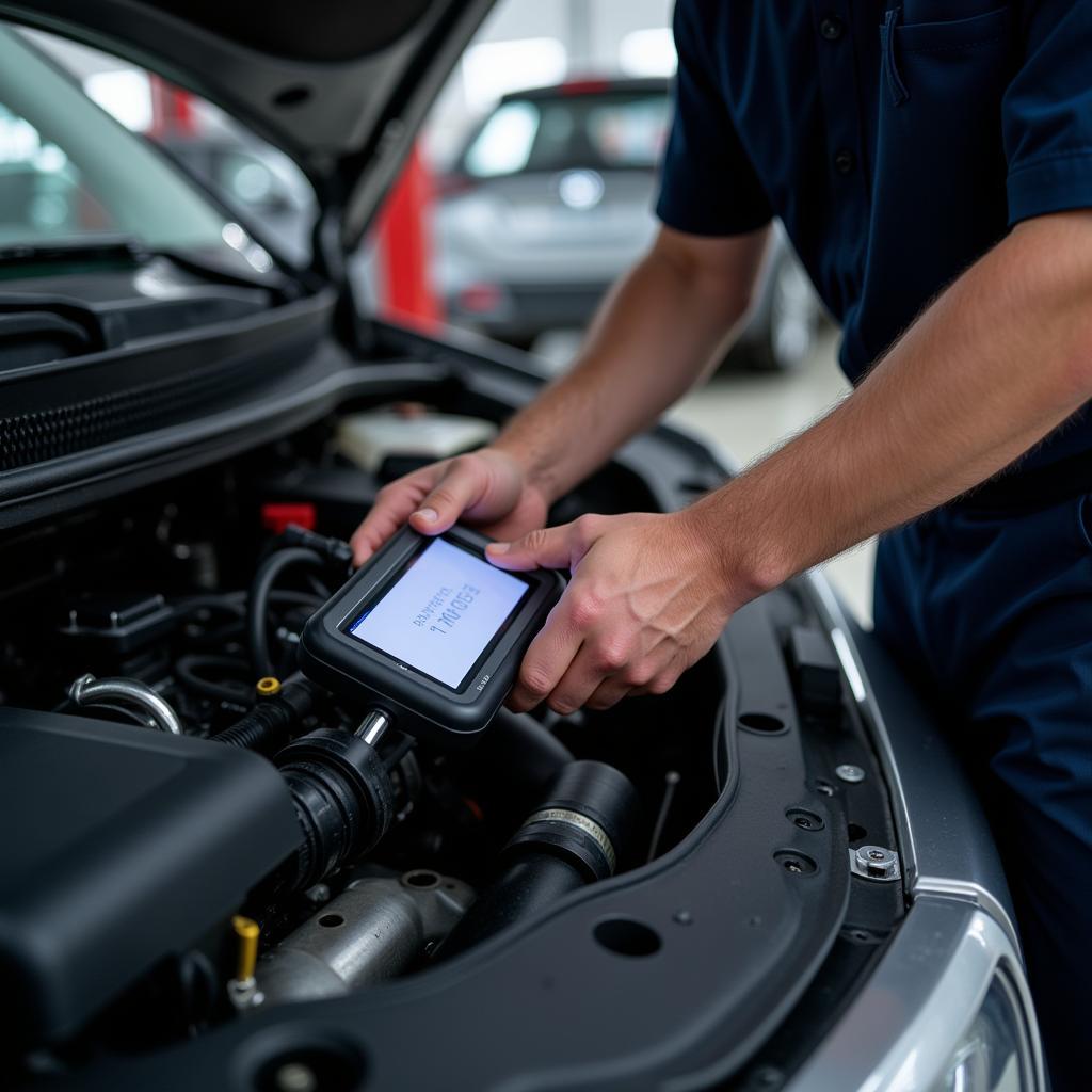 Mechanic Using Advanced Diagnostic Tools on a Car