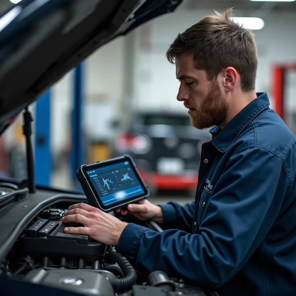 Car diagnostic tools in use at a North Charleston auto service.