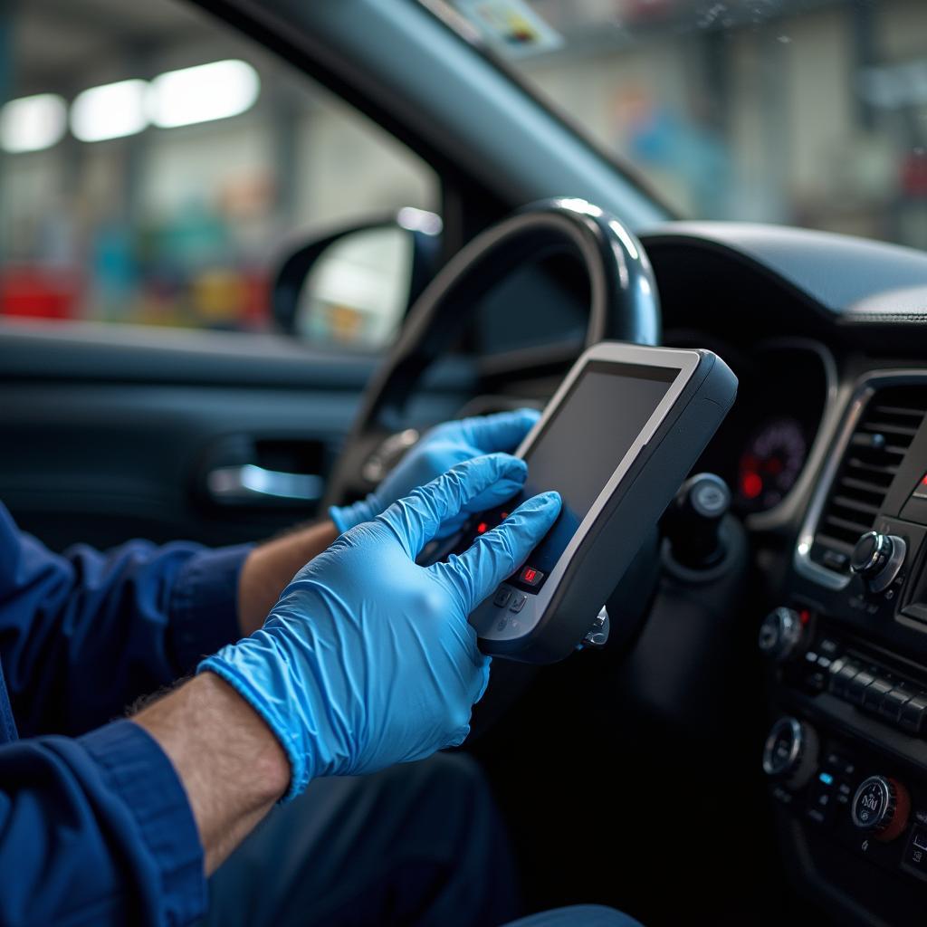 Modern car diagnostics equipment in use at an Austin auto repair shop