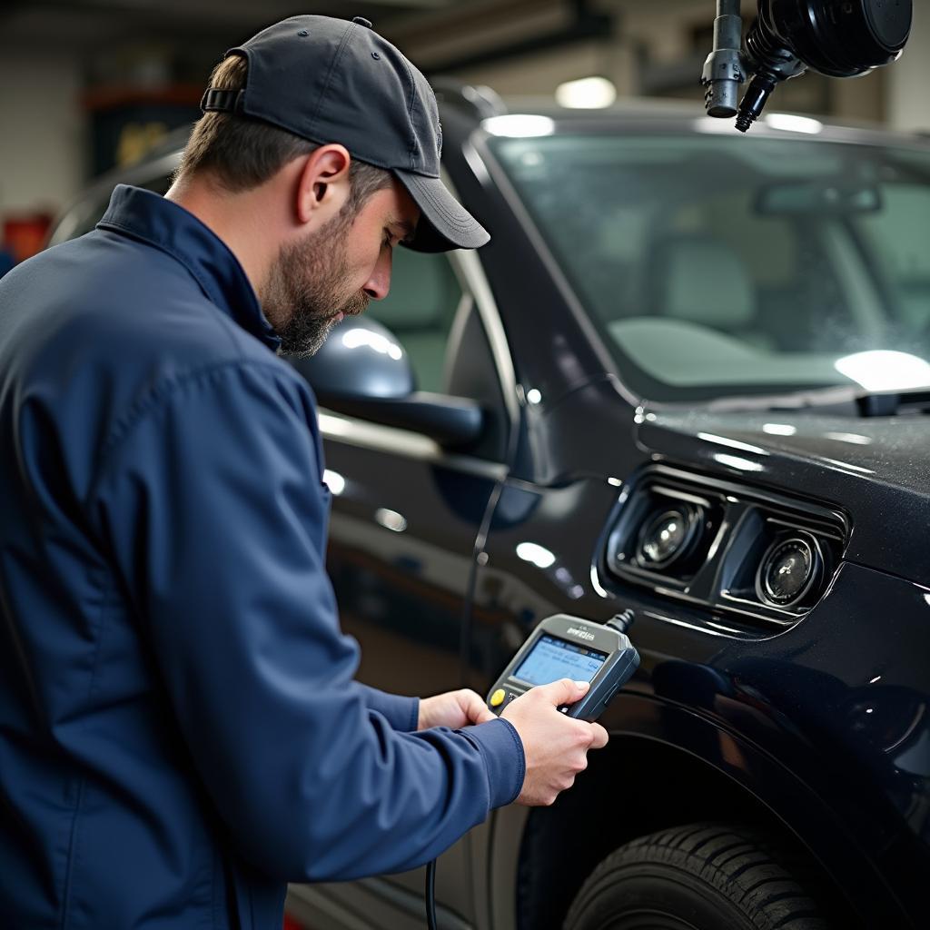 Car undergoing diagnostics at an auto repair shop in Bilston.