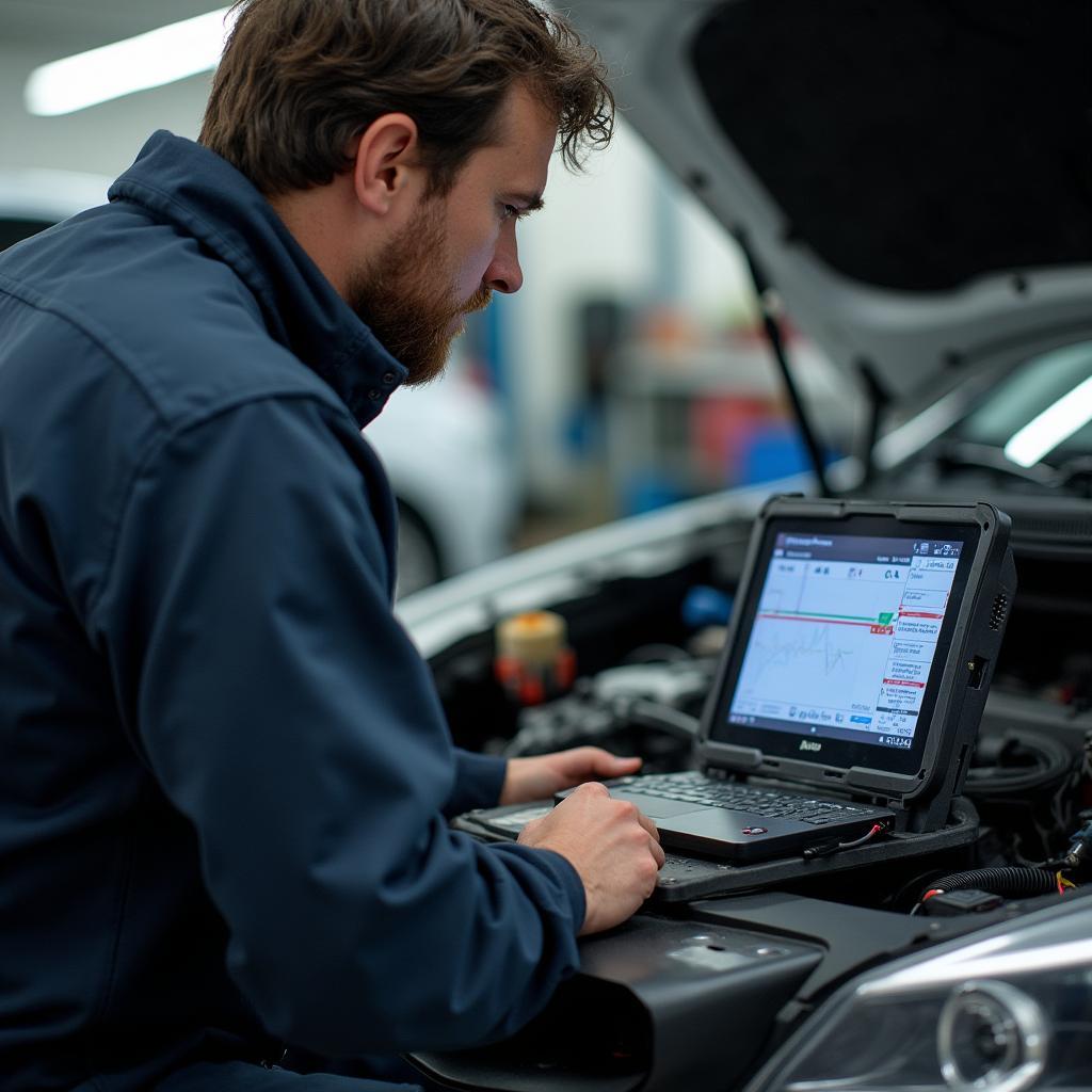 Car diagnostics being performed at an auto service center on Brisbane Road