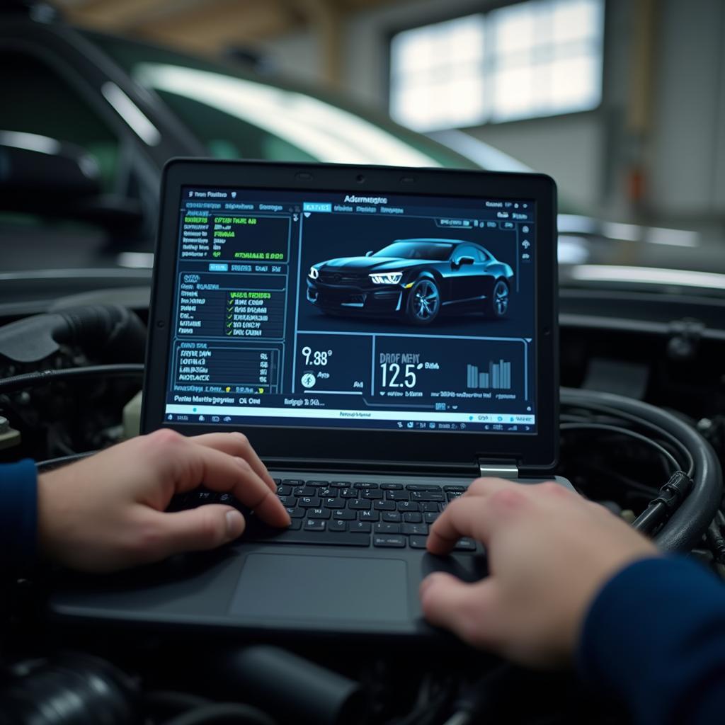 Modern car diagnostic equipment in use