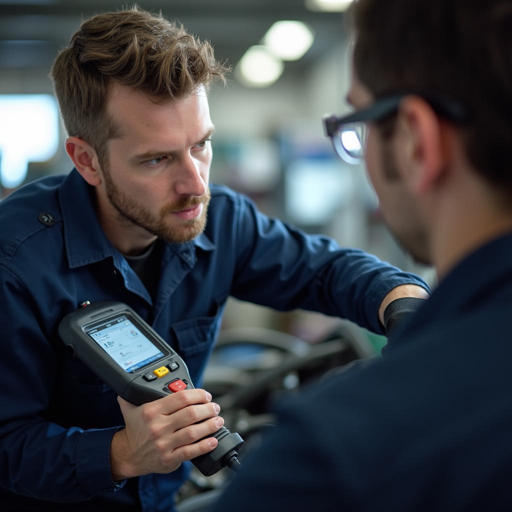 Technician performing car diagnostics in Council Bluffs