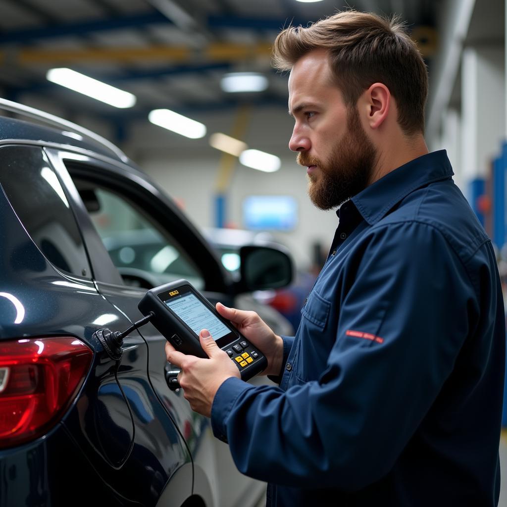 Mechanic performing car diagnostics in Edinboro