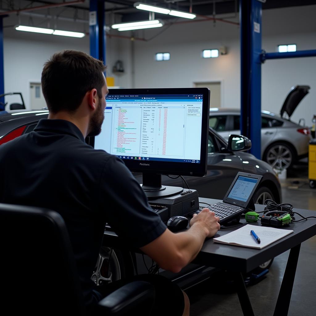 Car undergoing computer diagnostics in El Paso