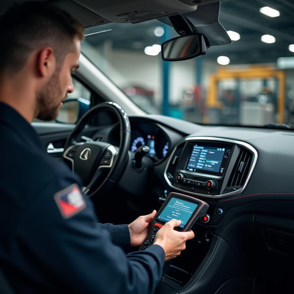 Car diagnostics being performed in a Fort Worth auto repair shop.