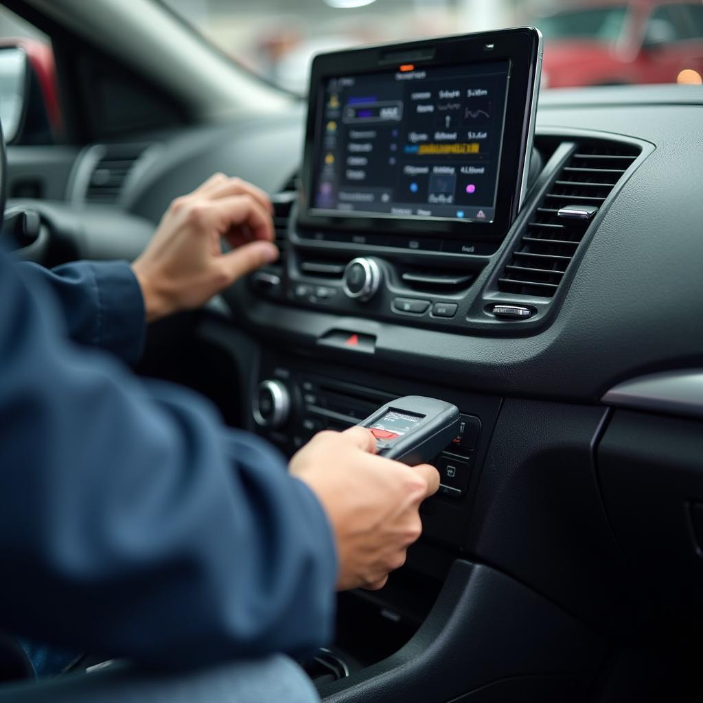 Mechanic in Greenville using diagnostic equipment