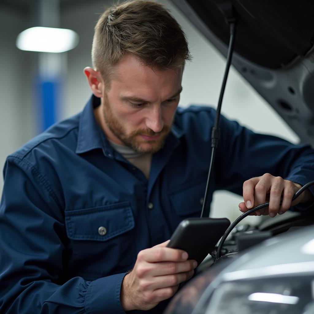 Mechanic performing car diagnostics in Hanover, MD