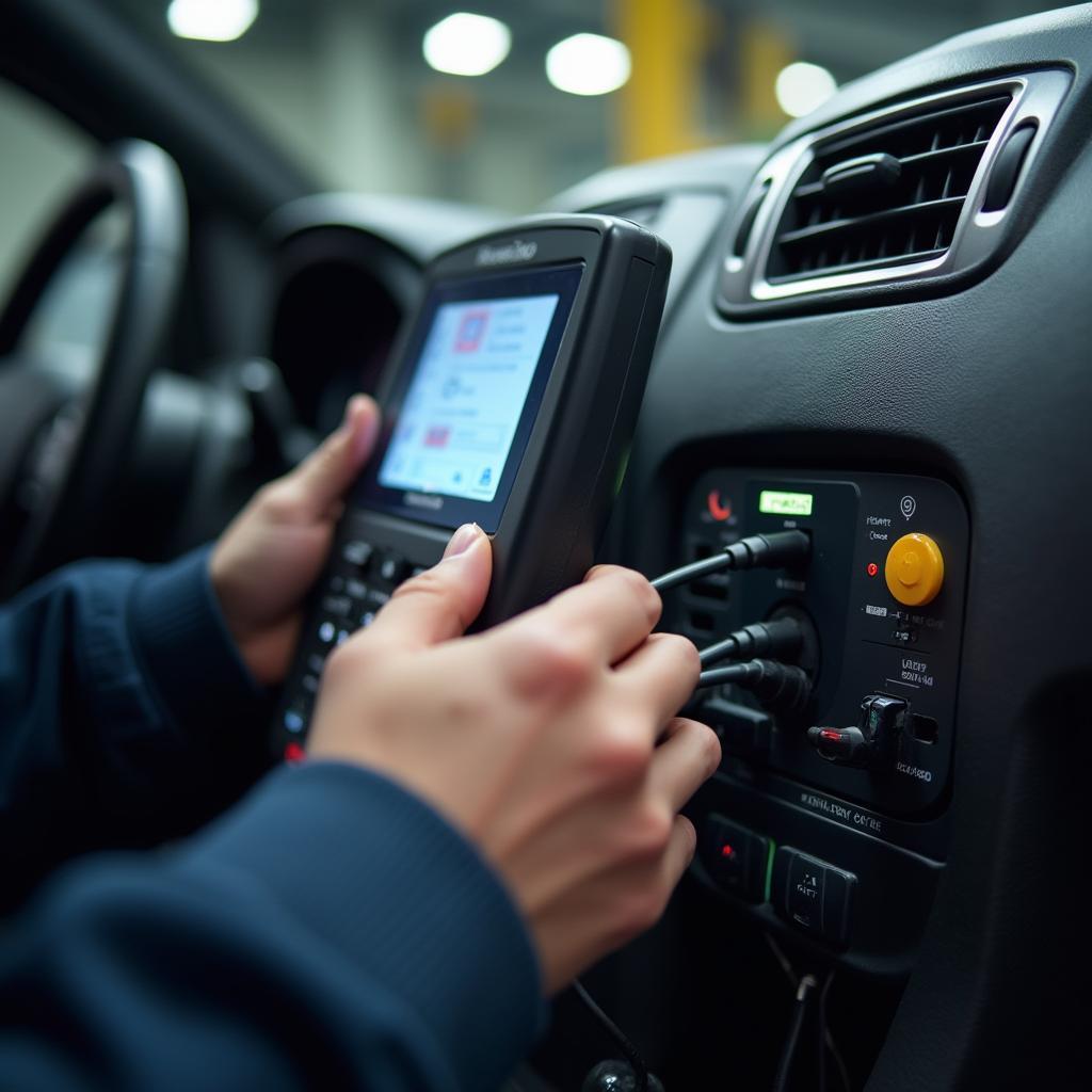 Mechanic using diagnostic equipment in Humboldt St. Paul