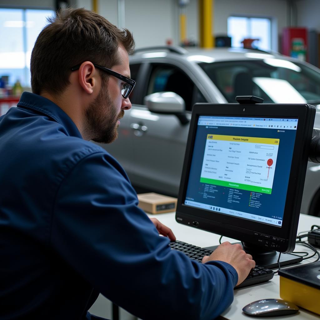 Mechanic in Largo, FL, using a computer for car diagnostics