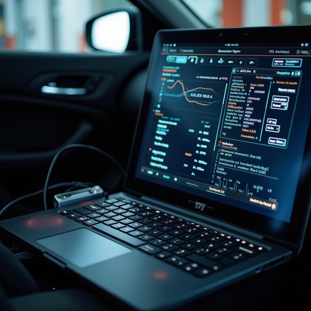 Modern car diagnostic equipment being used in an auto service center on Rand Rd