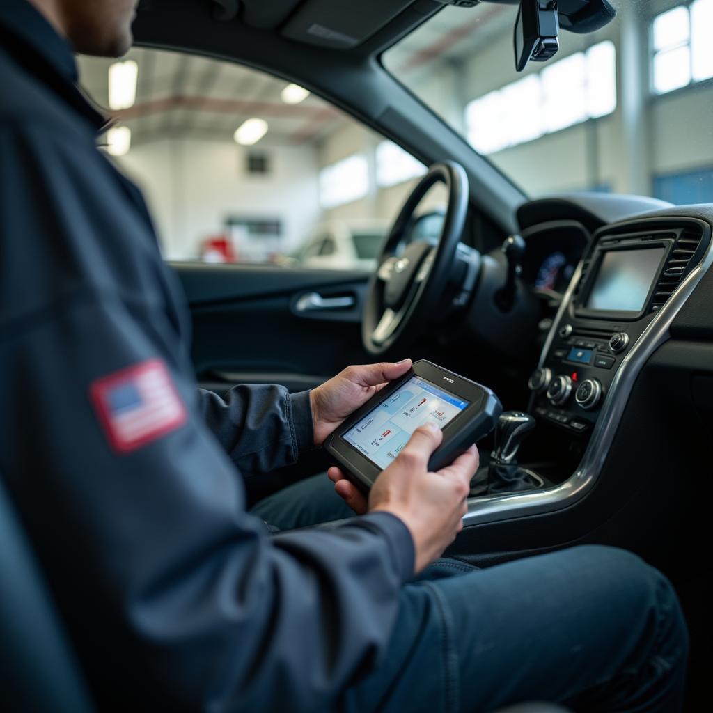 Car undergoing diagnostics at a Tarzana service center