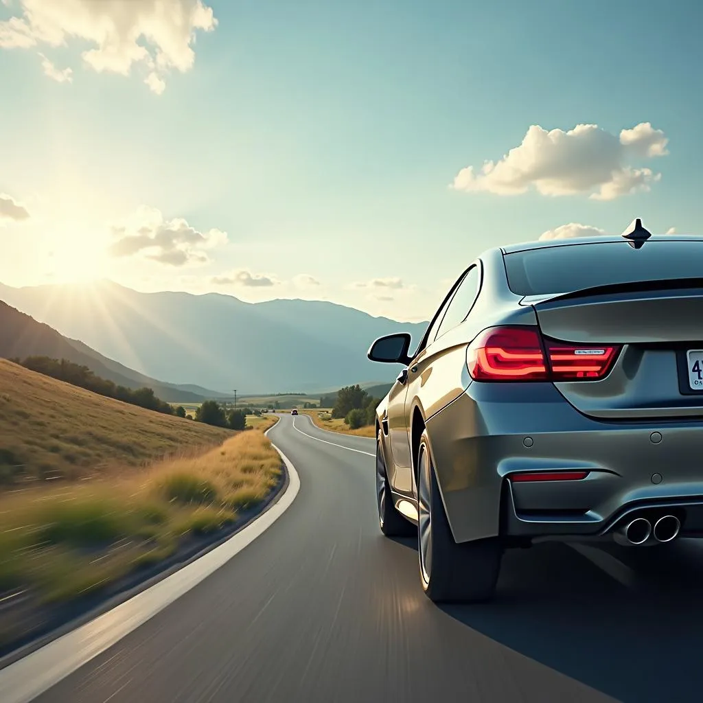 Car driving smoothly on a scenic road