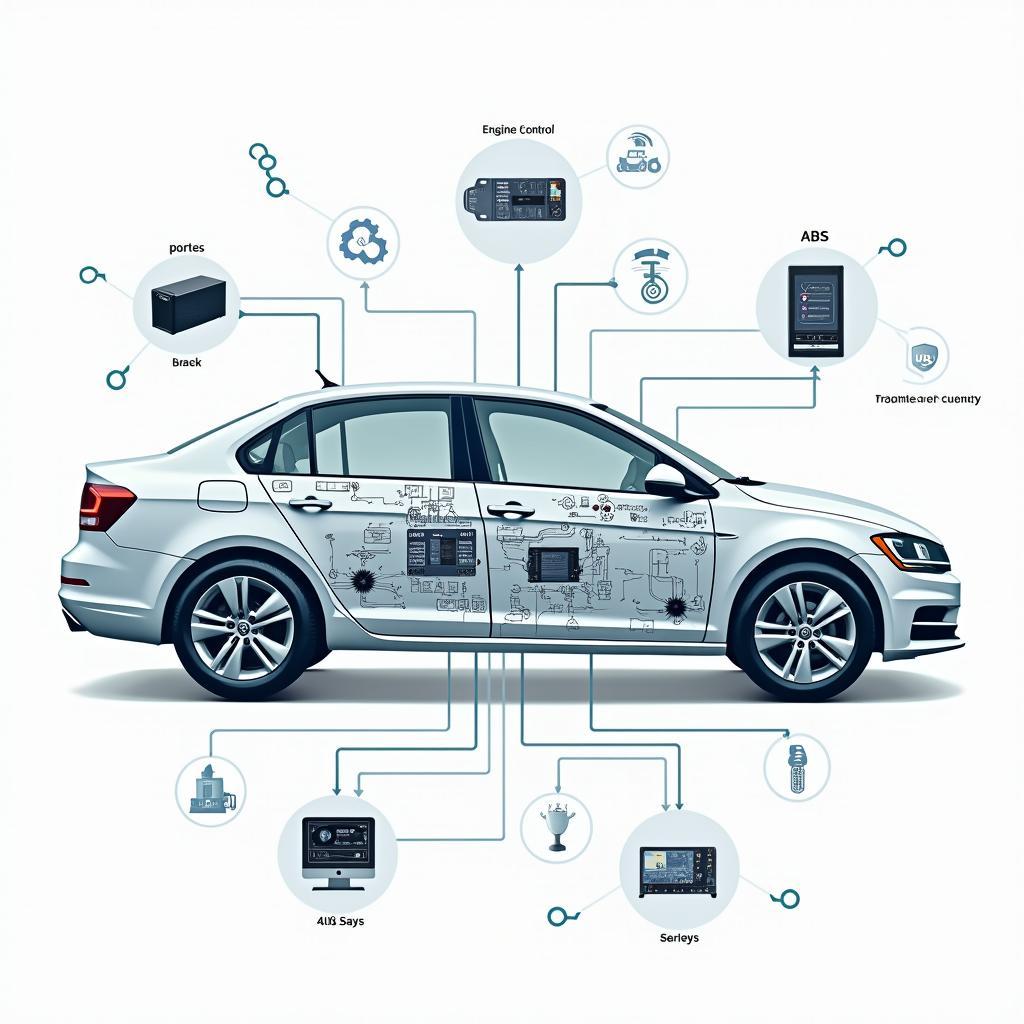 Diagram of a connected car network with multiple ECUs