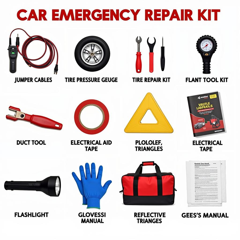 Essential items for a car emergency repair kit