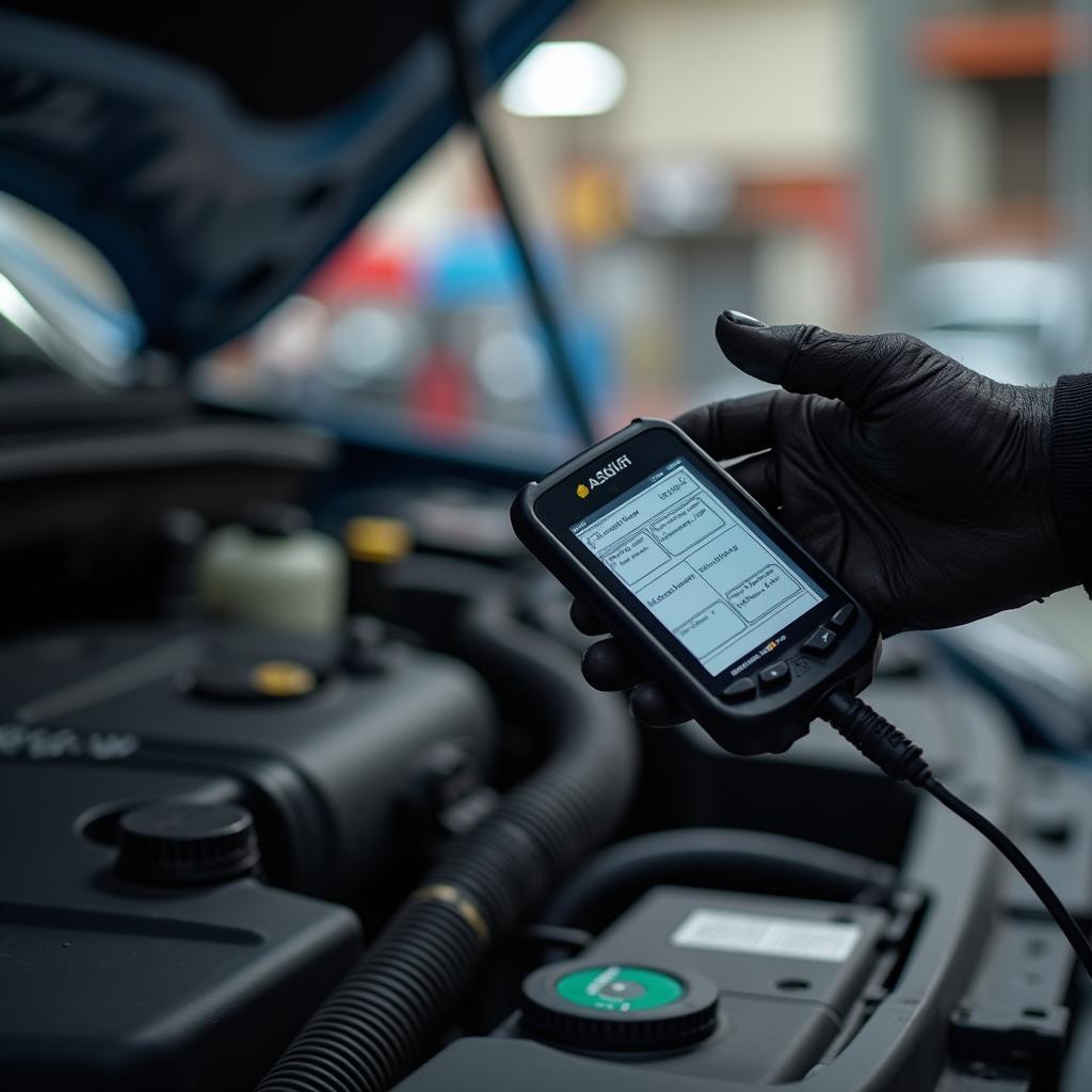 Car engine diagnostics being performed by a mechanic in Los Angeles