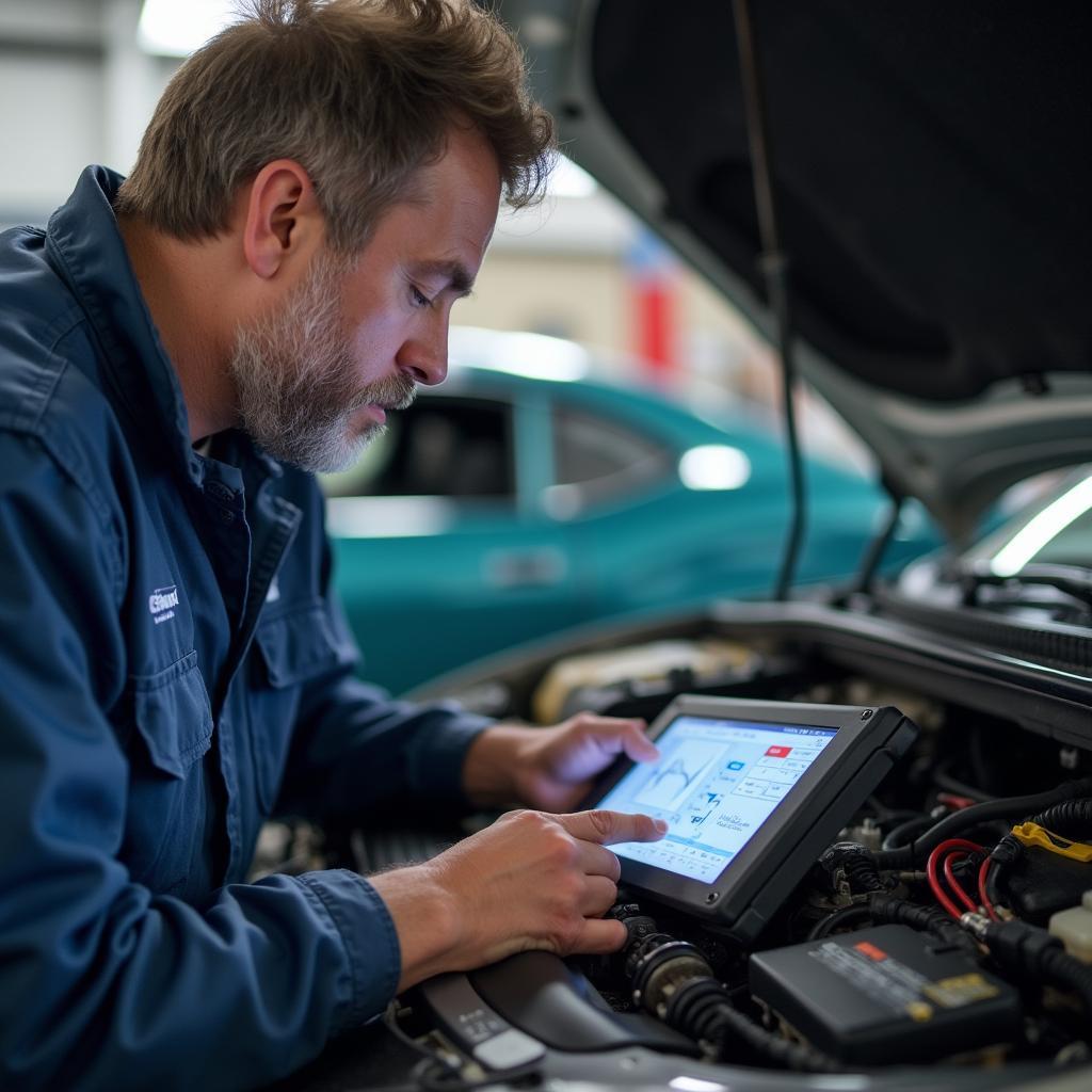 Experienced mechanic in Utah performing car engine diagnostics