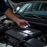 Mechanic inspecting a car engine