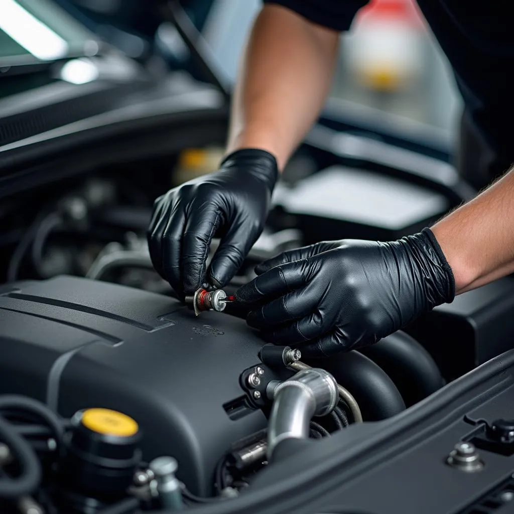 Close-up of a car engine being repaired